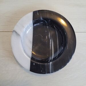 Vintage Heavy Luxury Black and White Marble Stone Ashtray Trinkeet Tray Art Deco